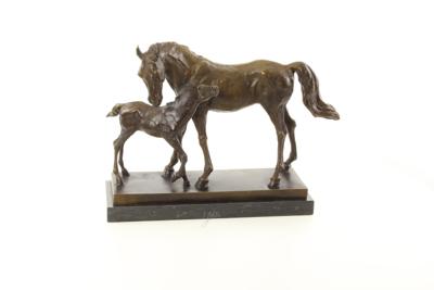 A BRONZE GROUP OF A MARE AND FOAL