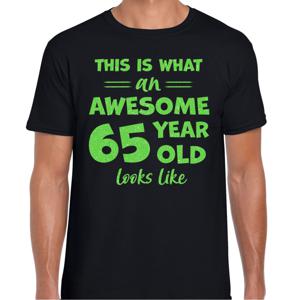 Cadeau T-shirt voor heren - leeftijd 65 jaar - awesome - zwart - glitter groen - Verjaardagsfeest