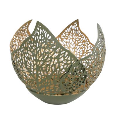 Theelichthouder Leaf Tilia Groen/Goud Metaal 8x8x7 cm