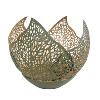 Theelichthouder Leaf Tilia Groen/Goud Metaal 8x8x7 cm