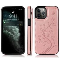 iPhone SE 2022 hoesje - Backcover - Pasjeshouder - Portemonnee - Bloemenprint - Kunstleer - Rose Goud - thumbnail