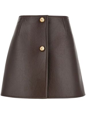 Ferragamo minijupe trapèze en cuir - Marron