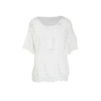 Cassis top met bladprint wit - thumbnail