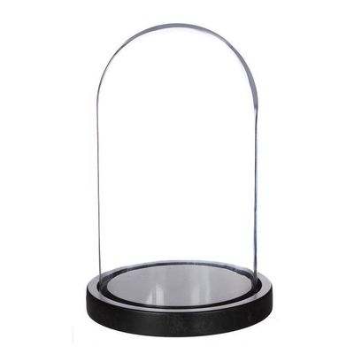 Decoratie stolp - glas - houten zwart plateau - D14 x H21 cm