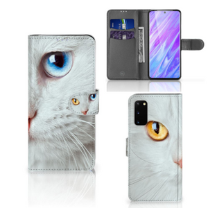 Samsung Galaxy S20 Telefoonhoesje met Pasjes Witte Kat