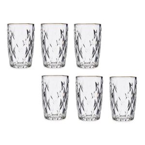 Set van 6x stuks luxe gedecoreerd glas drinkglazen/waterglazen van 340 ml transparant/goud