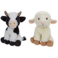 Pluche boerderijdieren knuffels Koe en Schaap van 23 cm