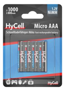 HyCell Oplaadbare batterij | NiMH | micro AAA | Typ 1000 mAh (min. 800 mAh) | 1,2 V| 4 stuks - 5030662 5030662
