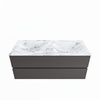 MONDIAZ VICA-DLUX 120cm badmeubel onderkast Dark grey 2 lades. Inbouw wastafel CLOUD dubbel 2 kraangaten, kleur Glace. - thumbnail