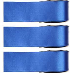 3x Hobby/decoratie blauwe satijnen sierlinten 2,5 cm/25 mm x 25 meter