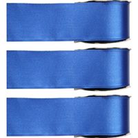 3x Hobby/decoratie blauwe satijnen sierlinten 2,5 cm/25 mm x 25 meter