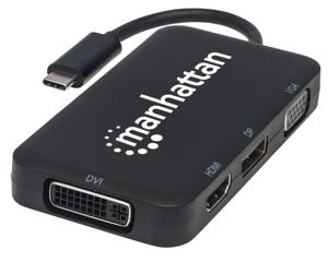 Manhattan 152600 USB Adapter [1x USB-C stekker - 1x DVI-bus 24+5-polig, DisplayPort bus, HDMI-bus, VGA-bus] Zwart 8.00 cm