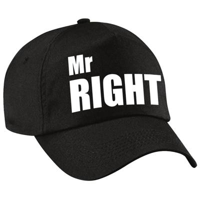 Mr Right petje - baseballcap - zwart - met witte letters - heren - vrijgezellenfeest Mr Right petje - baseballcap - zwart - met witte letters - heren - vrijgezellenfeest