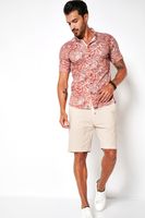 Desoto Heren Overhemd Korte Mouw Rood Palmboom Print Slim Fit - thumbnail