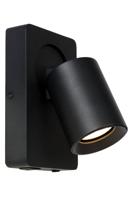 Lucide NIGEL - Bedlamp / Wandlamp - LED Dim to warm - GU10 - 1x5W 2200K/3000K - Met USB oplaadpunt - Zwart