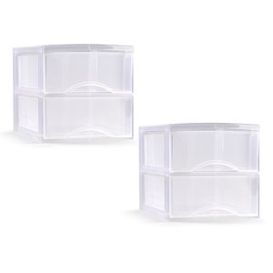 Ladeblokje/bureau organizer - 2x - 2 lades - transparant - L26 x B36 x H25 cm - plastic