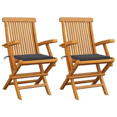 Tuinstoelen 2 st met antracietkleurige kussens massief teakhout