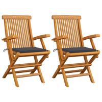 Tuinstoelen 2 st met antracietkleurige kussens massief teakhout