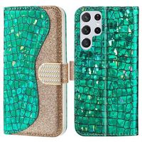 Croco Bling Series Samsung Galaxy S23 Ultra 5G Portemonnee Hoesje - Groen