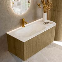Badmeubel Mondiaz Kurve-Dlux | 105 cm cm | Meubelkleur Dusk | Wastafelkleur Ostra | Solid surface | Wasbak links zijde spoelbak | 1 kraangat