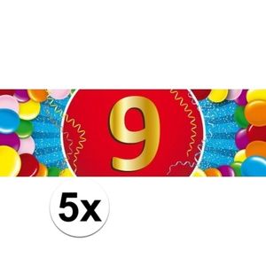 5x 9 Jaar leeftijd stickers verjaardag versiering   -