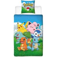 Beddengoedset - POKEMON - Pikachu en zijn vrienden - Blauw - Microvezel - 1 dekbedovertrek 140 x 200 cm + 1 kussensloop 63 x 63 cm