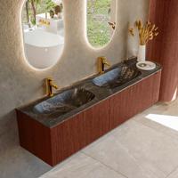 Badmeubel Mondiaz Kurve-Dlux | 175 cm cm | Meubelkleur Ruby | Wastafelkleur Lava | Solid surface | Dubbel / Links spoelbak | 2 kraangaten