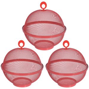 Voedselkap/vliegenkap - 3x - 2-laags metaal - 25 cm - rood