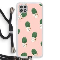 Cactusprint roze: Samsung Galaxy A22 4G Transparant Hoesje met koord