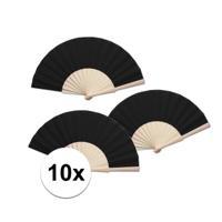 Spaanse waaier - 10x - zwart - 42 x 23 cm - hout - verkoelend - handwaaier