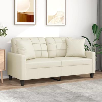 Tweezitsbank met sierkussens 140 cm kunstleer crèmekleurig