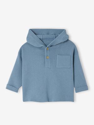 Gestreepte trui met capuchon baby jeansblauw