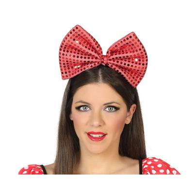 Verkleed diadeem - grote rode strik met pailletten - jaren 50 thema feest - volwassenen Verkleed diadeem - grote rode strik met pailletten - jaren 50 thema feest - volwassenen