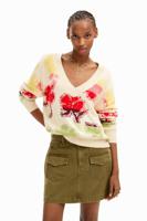 Oversized trui met bloemen - WHITE - L - thumbnail