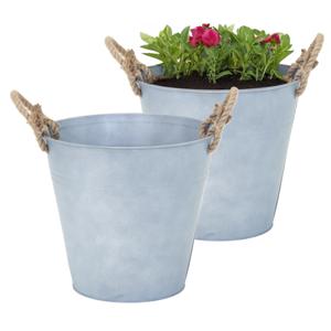 Plantenpot/bloempot emmer Old Rope - 2x - zink - zilver - D30 X H29 cm