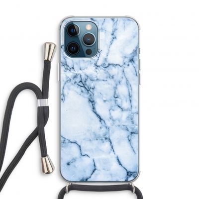 Blauw marmer: iPhone 12 Pro Transparant Hoesje met koord
