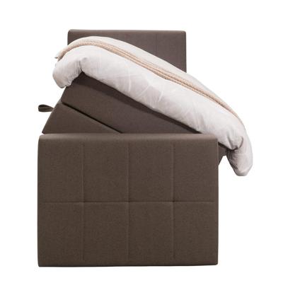 Leen Bakker - Boxspring Met Opbergruimte En Voetbord Liv Geblokt - Donker - 90x200cm - Stof - Bruin