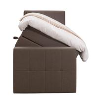 Leen Bakker - Boxspring Met Opbergruimte En Voetbord Liv Geblokt - Donker - 90x200cm - Stof - Bruin