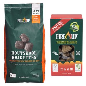 BBQ starterspakket - houtskool briketten 5 kilo - barbecue aanmaakblokjes 100x