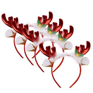 Kerst diadeems/haarbanden - 4x - rendier gewei met oren - rood - polyester - accessoires