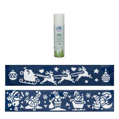 Kerst sfeer raamsjablonen met ECO spuitsneeuw - 9x stuks - 24 x 60 cm - raamdecoratie