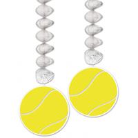 Tennisbal rotorspiraal 2x stuks - 76 cm - Plafond hangers - Tennis thema feestartikelen/decoraties