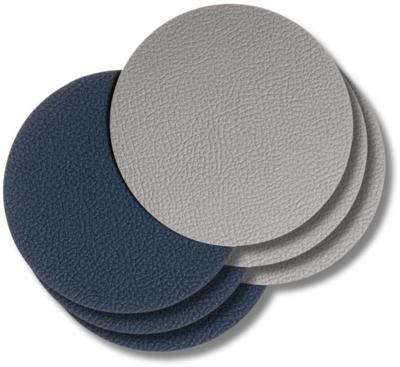 Cookinglife Onderzetters - Vegan leer - Grijs / Blauw - dubbelzijdig - ø 10 cm - 6 stuks