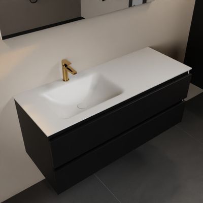 MONDIAZ AIVY 120cm badmeubel Urban, wastafel Talc solid surface links 1 kraangat met spiegel (AI-351631TALC-SI - AI-M120URLI - AI-S120X71)