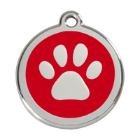 Paw Print Red roestvrijstalen hondenpenning large/groot dia. 3,8 cm - RedDingo