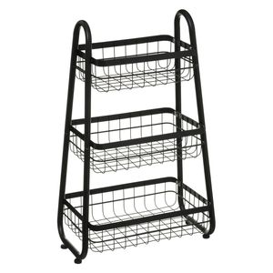 Gebor - Badkamer Mandje – Badkamer Trolley – Drie Etages – Metalen Mandjes – Zwart – Industriële Uitstraling –