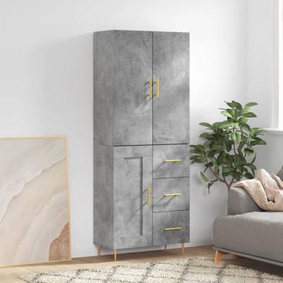 Hoge kast 69,5x34x180 cm bewerkt hout betongrijs