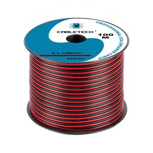 Cabletech Speaker kabel luidsprekersnoer CCA rood / zwart 2x 1mm Haspel 100m