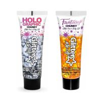 Paintglow Chunky Glittergel voor lichaam en gezicht - 2 tubes - zilver en oranje - 12 ml