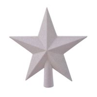 1x Glitter piek in stervorm parelmoer wit 19 cm kunststof/plastic - kerstboompieken